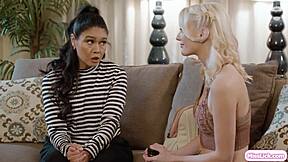 Blonde Lesbian Babe Licks Girlfriend's Asian Stepmom Pussy