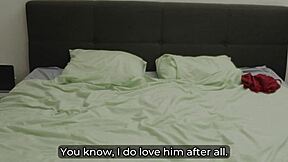 slutty stepmom teases stepson sucking his cock while chatting husband on phone