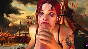 harley quinn cosplay babe stretches ass cheeks with giant dildo toy