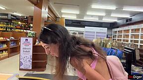 public supermarket facial after sloppy outdoor blowjob cumwalk fetish