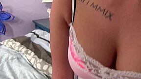 Cindy Pleases Stepdad with Shaved Pussy Lingerie Handjob and Facial