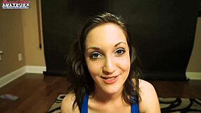 Skinny brunette Ryann sucks strokes dick and swallows hot cum