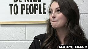 spoiled tattooed brunette maddy may bent over office desk for big cock doggy down with pussy fingering and deepthroat