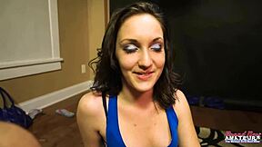 Skinny brunette Ryann sucks strokes dick and swallows hot cum