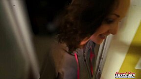 Skinny brunette Ryann sucks strokes dick and swallows hot cum