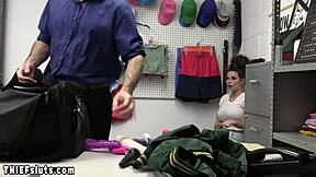 Busty inked teen fucks cop on cctv camera