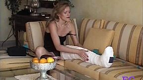 german teen in cast leg spanked hard on outdoor stairs