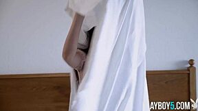 Czech petite brunette model strips nude hairy beaver