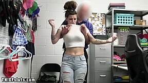 Busty inked teen fucks cop on cctv camera