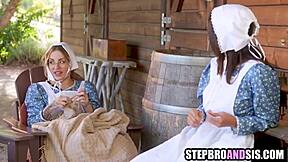 amish stepsisters wildly share one throbbing cock!