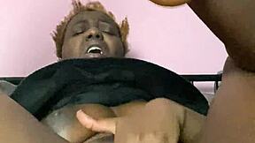 Juicy black ebony pussy drips creamy from solo play