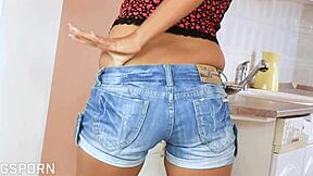 Natural Brunette Milf Teases Pussy with Silver Dildo Solo