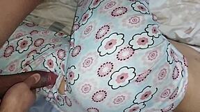 hermanastra fucked doggystyle in pajamas by big cock stepbro