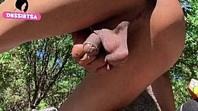 naughty petite tranny strokes her cock for you