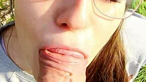 Brunette Babe Outdoor Blowjob Creampie Doggystyle Pound